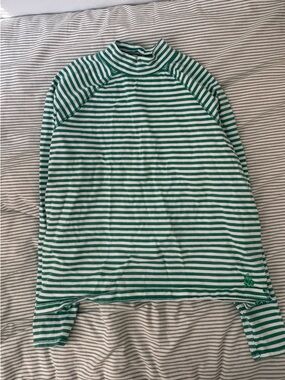 Free People Movement Green and White Striped Long Sleeve Mock Neck